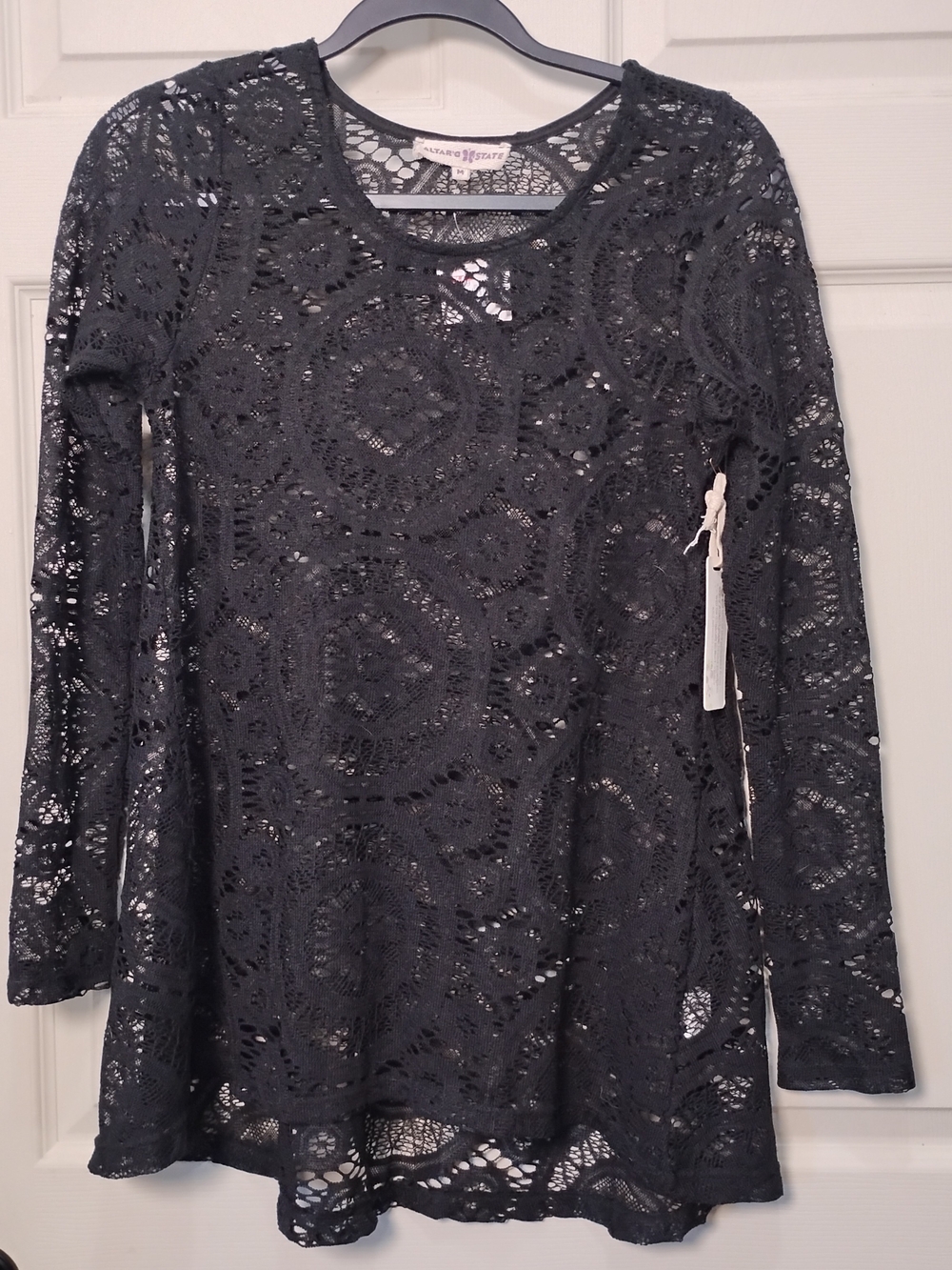Altar'd State Black Crochet Lace Long-Sleeve Top Size Medium New With Tags